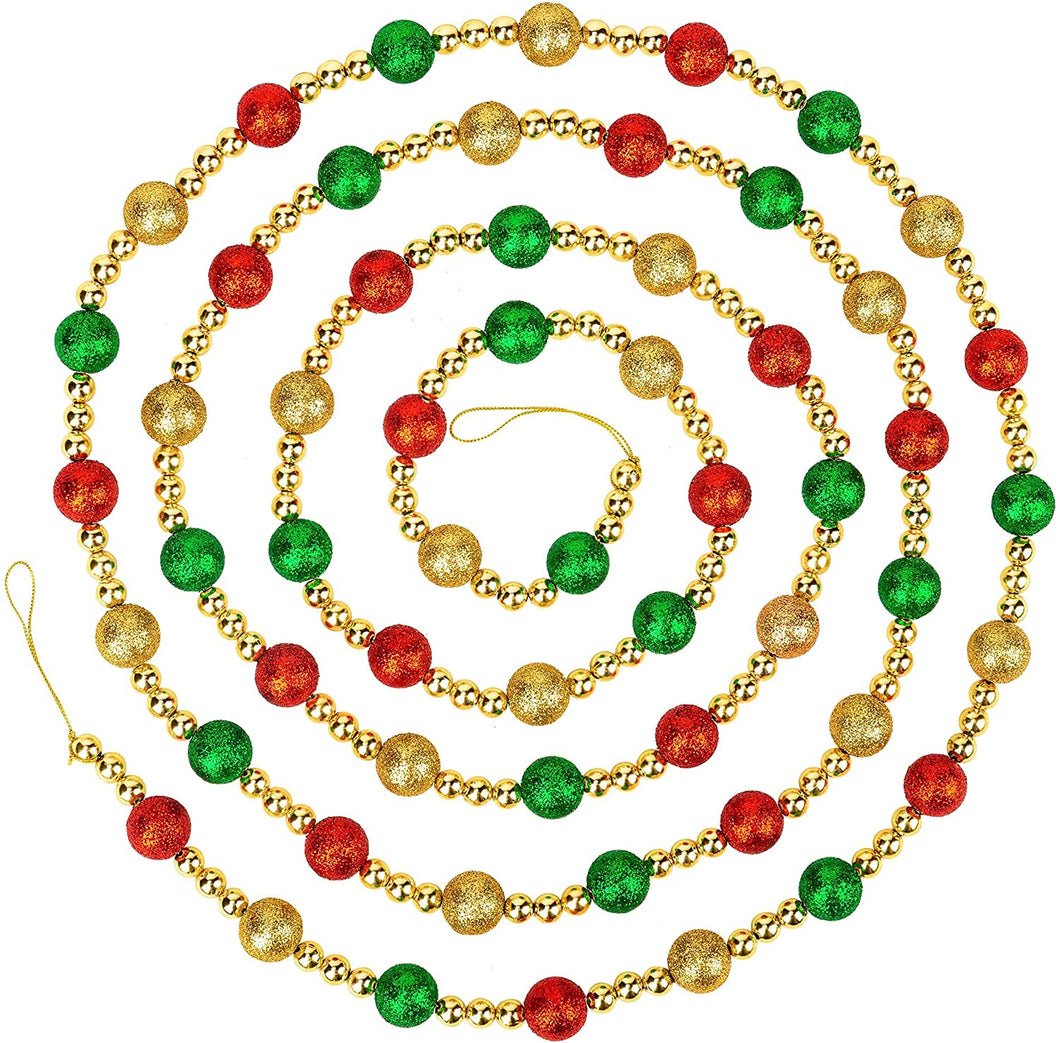 9 Foot Red, Green, Gold Vintage Glitter Bead Christmas Garland Decoration
