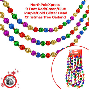 9 Foot Multi Color Glitter Bead Christmas Garland Decoration