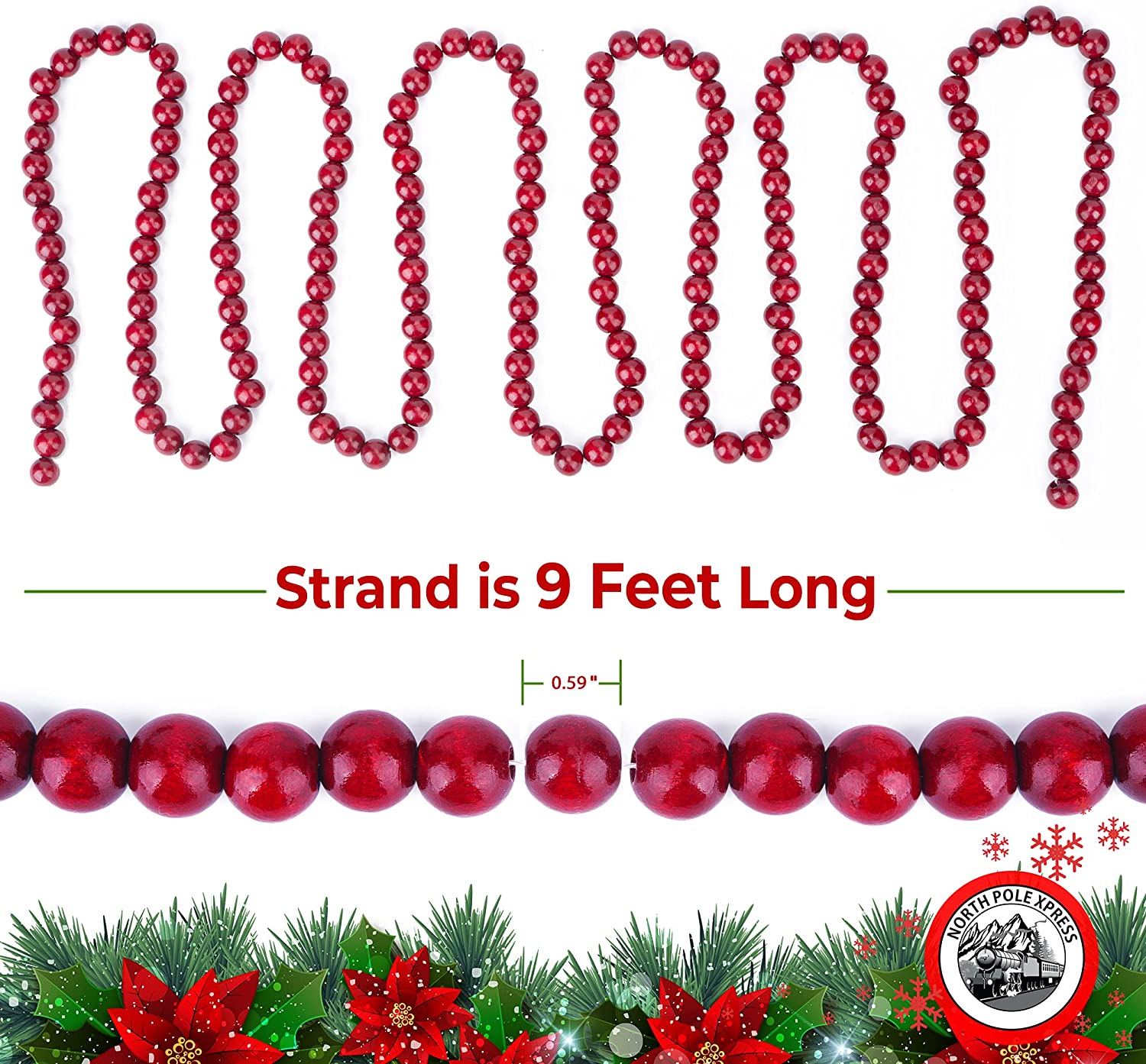 Burgundy Cranberry Wooden Bead Garland-This Cranberry Color Christmas  Garland is Made of Wood Beads so it can be Used Year After Year by Factory