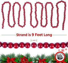 9 Foot Cranberry Burgundy Wood Bead Christmas Garland, Rustic, Farmhouse, Elegant Wood Bead Garland