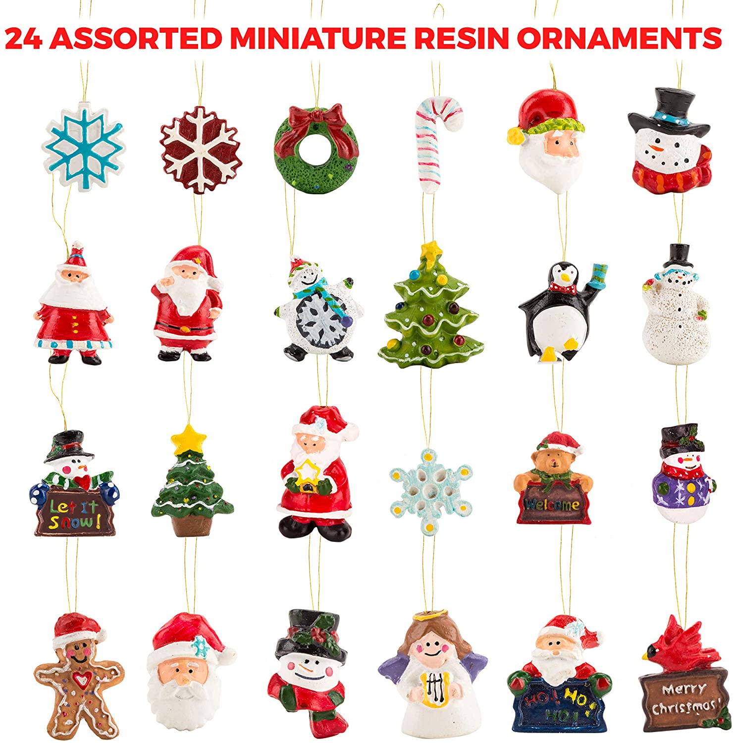 Sooez Mini Christmas Ornaments, Set of 24 Cute Miniature Resin Christmas  Tree Ornament Figures Advent Calendar Fillers, Durable & Well-Crafted 3-D