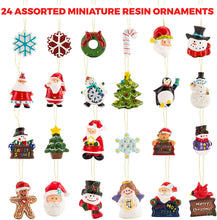 Mini Resin Christmas Ornaments Set of 24 - 2 boxes - Rustic Christmas Decorations - Small Miniature Christmas Tree Ornaments - Santa Snowman Gingerbread Angel with Gift Box!