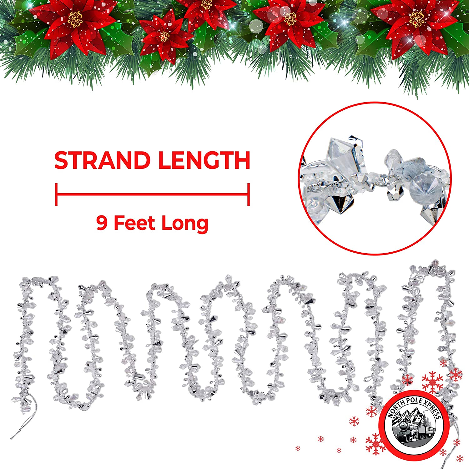 Iridescent Silver and Clear Crystal Bead Garland, 9 feet – ChristmasCottage
