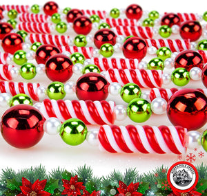Peppermint Red, White and Green Candy Bead Garland, 9 foot