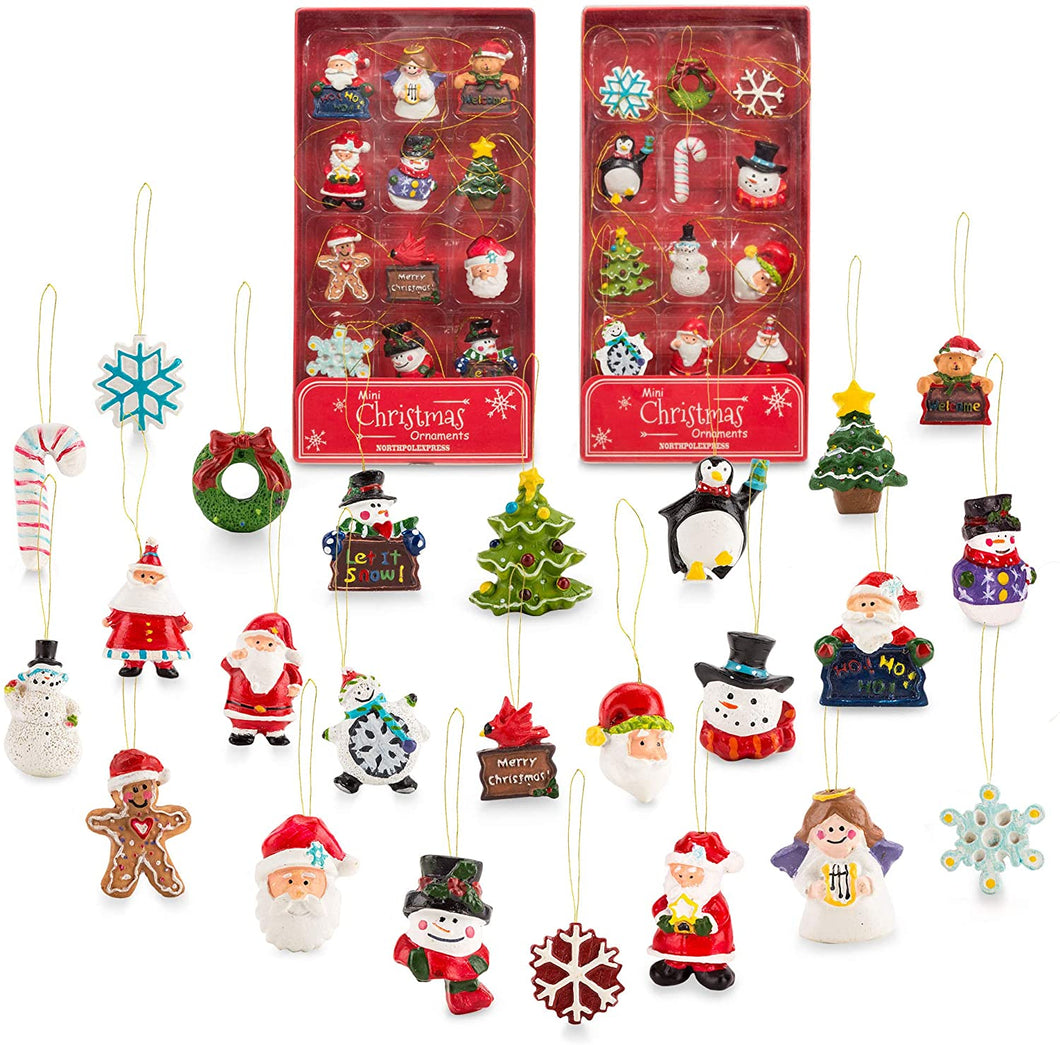 Mini Resin Christmas Ornaments Set of 24 - 2 boxes - Rustic