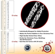 LARGE Twisted Clear Crystal Glass Icicles, 24-Piece Box Set, 6" AND 8"