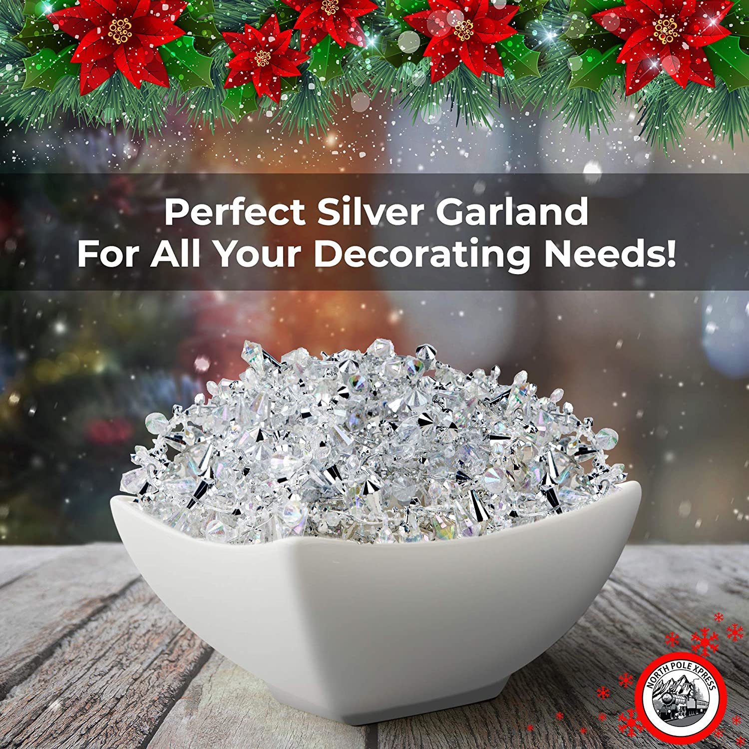 Iridescent Silver and Clear Crystal Bead Garland, 9 feet – ChristmasCottage