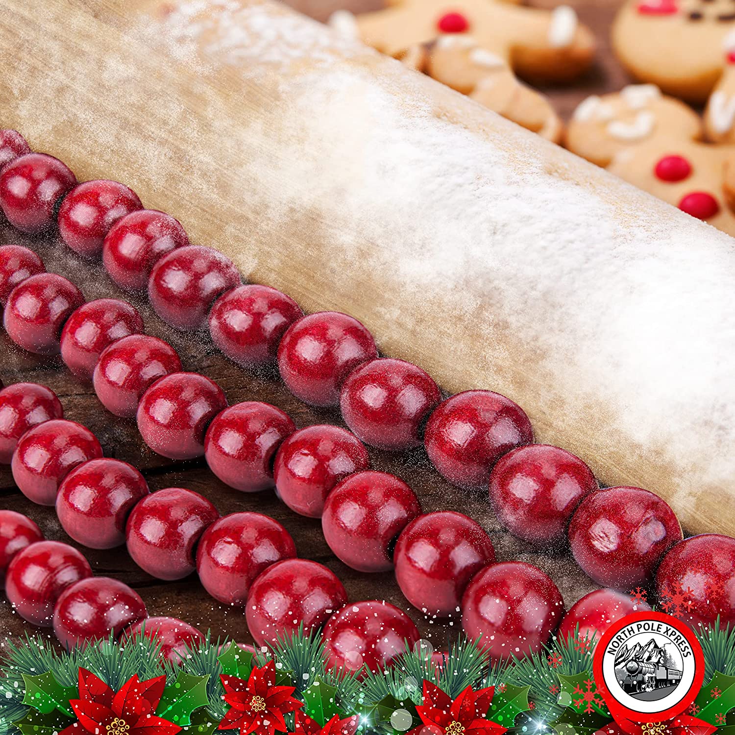 Burgundy Cranberry Wooden Bead Garland-This Cranberry Color Christmas  Garland is Made of Wood Beads so it can be Used Year After Year by Factory
