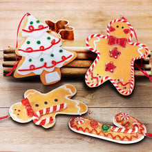 Gingerbread Claydough Christmas Ornaments - Man Boy Girl Tree Candy Cane Cookie Decorations Set of 4