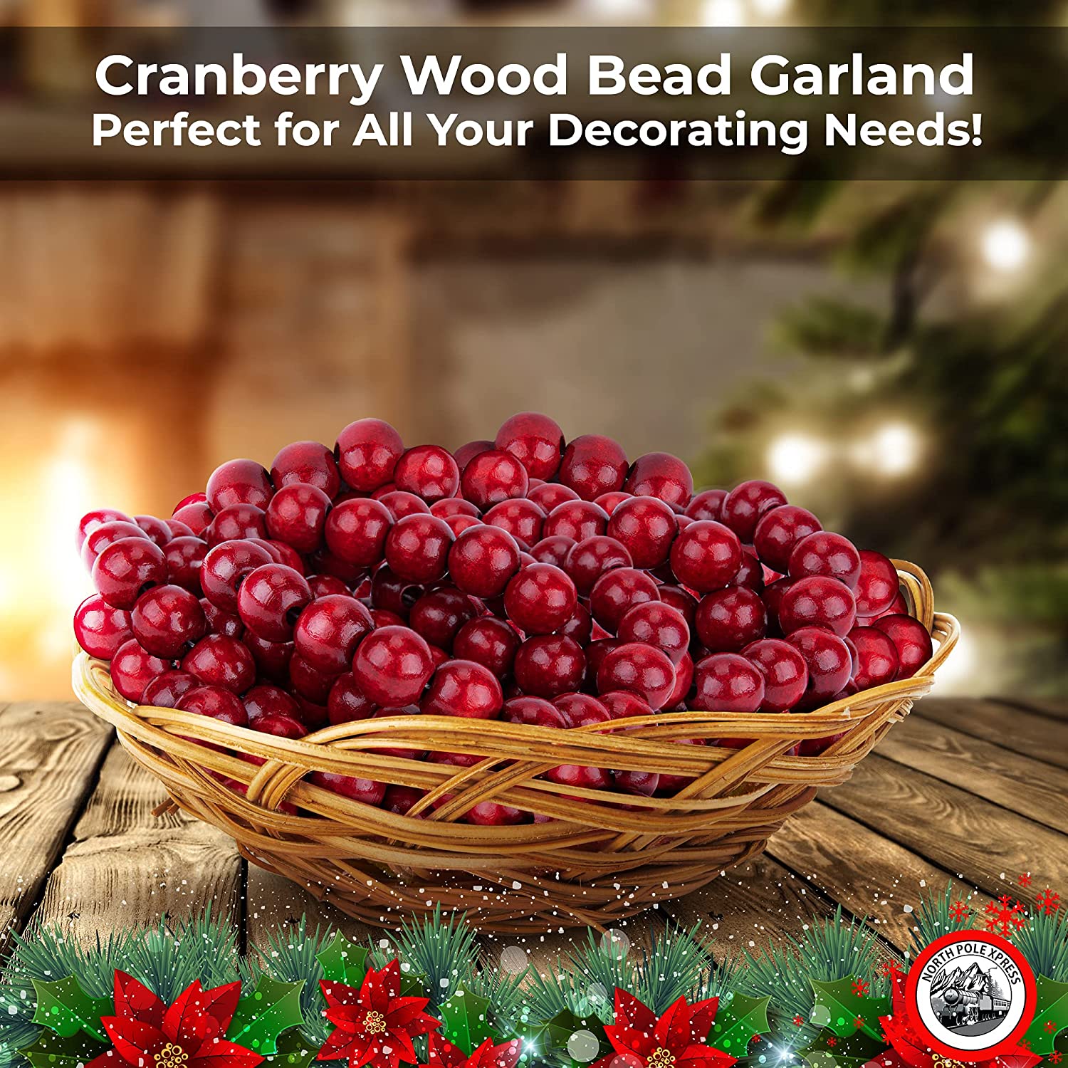 9 Foot Cranberry Burgundy Wood Bead Christmas Garland, Rustic, Farmhou –  ChristmasCottage