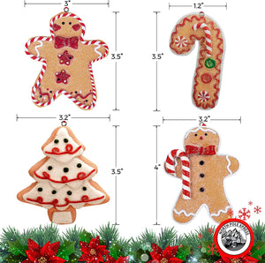 Gingerbread Claydough Christmas Ornaments - Man Boy Girl Tree Candy Cane Cookie Decorations Set of 4