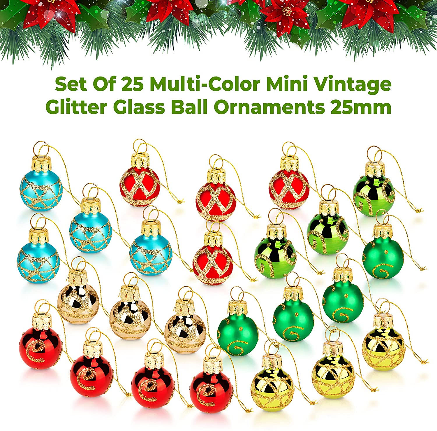 1 inch Mini Multicolor Vintage Glass Ball Ornaments - box 25 –  ChristmasCottage