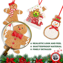 Gingerbread Claydough Christmas Ornaments - Man Boy Girl House Snowman Cookie Decorations Set of 4 -