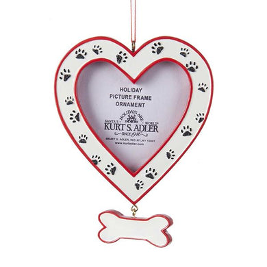 Kurt Adler Heart Picture Frame With Dog Paws Ornament For Personalization, A1507