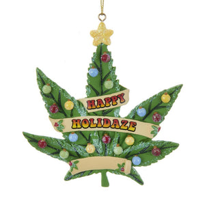 Kurt Adler "Happy Holidaze" Cannabis Leaf Ornament For Personalization, A1877