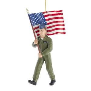 Kurt Adler United States USA Air Force Soldier Ornament with Flag, AF2191