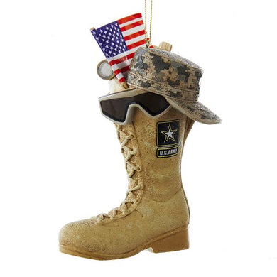 Kurt Adler U.S. Army Boot With U.S.A. Flag and Icons Ornament, AM2163