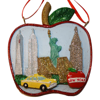 New York City Skyline Scene in Big Apple Ornament with Landmarks, CC010