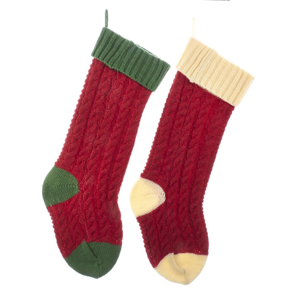 Kurt Adler Red, Green And Ivory Cable Knit Stockings, 2 Assorted, B0690