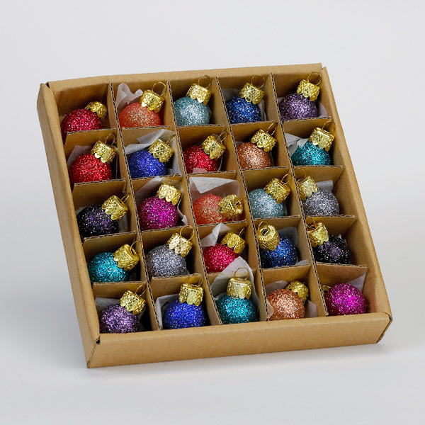 Kurt Adler 20MM Miniature Glitter Glass Ball Ornaments, 25-Piece Box Set, C1962