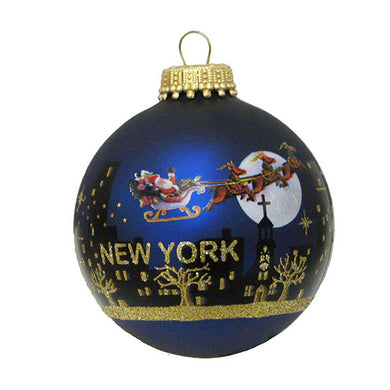 New York Santa Skyline Hand Painted Glass Ball Ornament, C6008