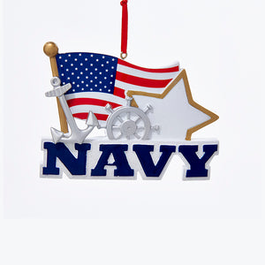 Kurt Adler Navy With American Flag Ornament For Personalization, C6548