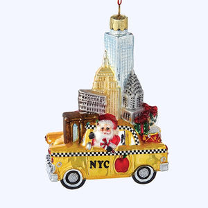 Kurt Adler NYC Santa In Taxi Glass Ornament, C7562