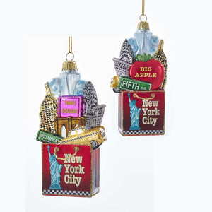 Kurt Adler New York City Shopping Bag Glass Ornament, C7564