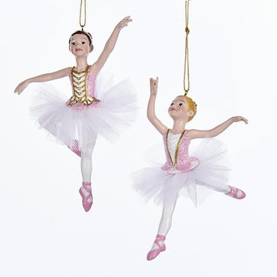 Kurt Adler Pink and White Ballerina Ornaments, 2 Assorted, C7975
