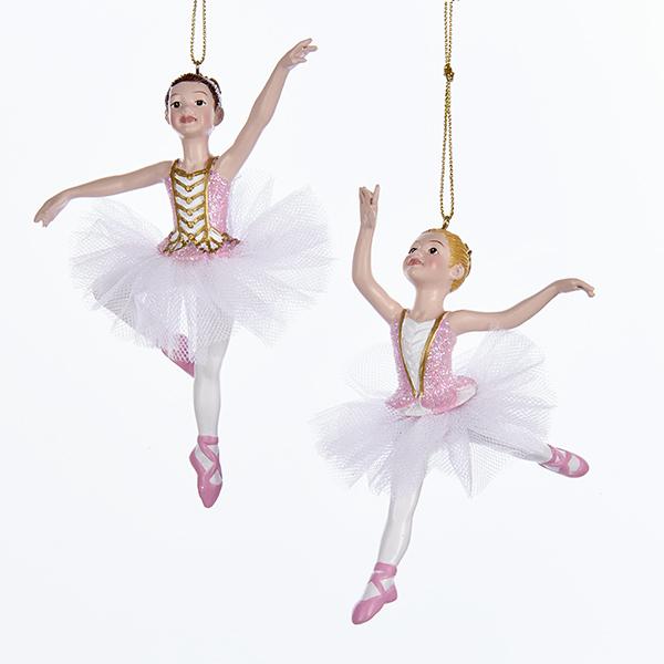 Kurt Adler Pink and White Ballerina Ornaments, 2 Assorted, C7975