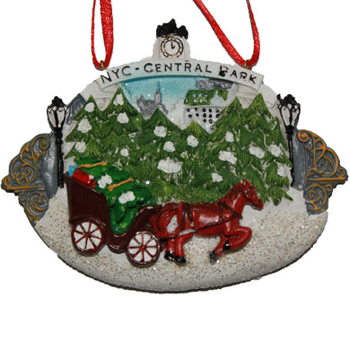 New York City Glitter Central Park Ornament with Horse & Buggy, CC004