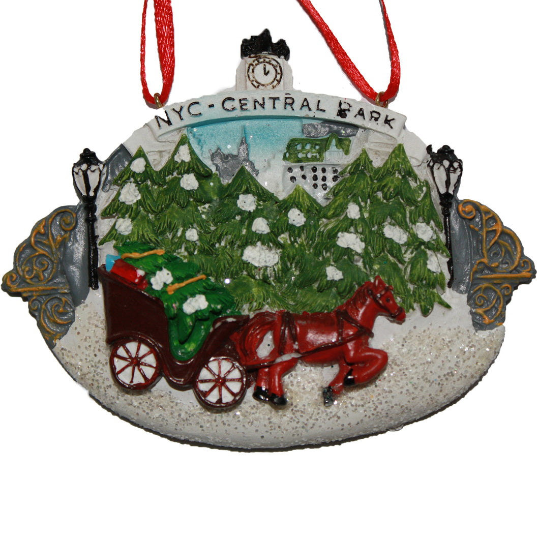 NYC Glitter Central Park Ornament with Horse & Buggy