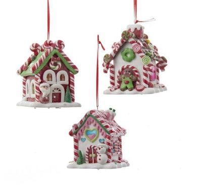 Kurt Adler Battery-Operated LED Gingerbread Candy House Ornaments, 3 Assorted, D2462