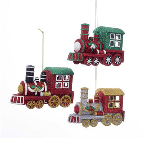 Kurt Adler Glitter Train Ornaments, 3 Assorted, D3261