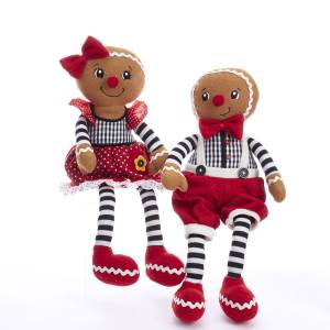 Plush 11" Gingerbread Boy or Girl Shelf Sitter Figure with Dangle Legs, D3447