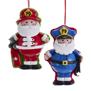 Kurt Adler Santa Fireman And Policeman Ornaments, 2 Assorted, D3612