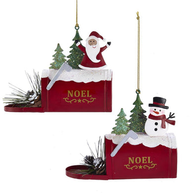Kurt Adler Santa And Snowman Mailbox Ornaments, 2 Assorted, D3686