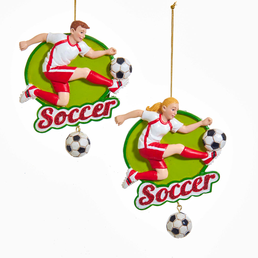 Kurt Adler Soccer Ball Boy and Girl Ornament, 2 Assorted, E0235