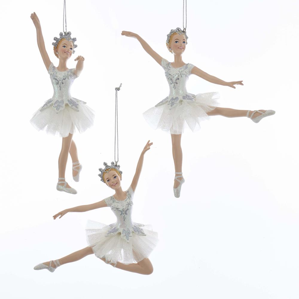 Kurt Adler White Ballerina Ornaments, 3 Assorted, E0258