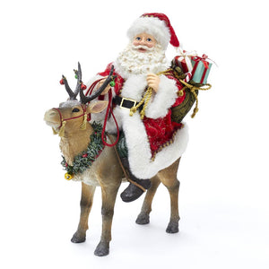 Kurt Adler 11.5-Inch Fabriche Santa On Reindeer, FA0119