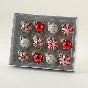 Kurt Adler 25MM Miniature Red and White Glass Ball Ornaments, 12-Piece Box Set, GG0294