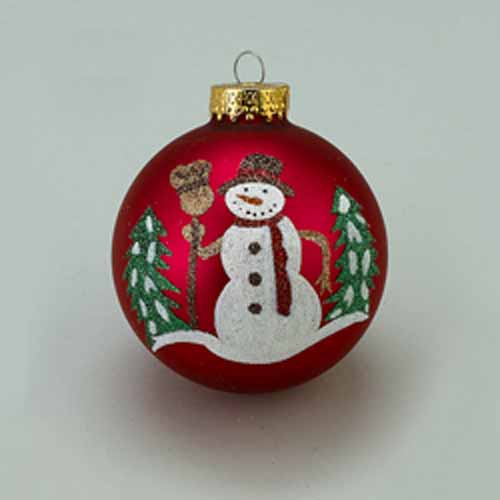 80MM Glass Red Glitter Snowman Ball with Tree Ornament with New York, GG0769
