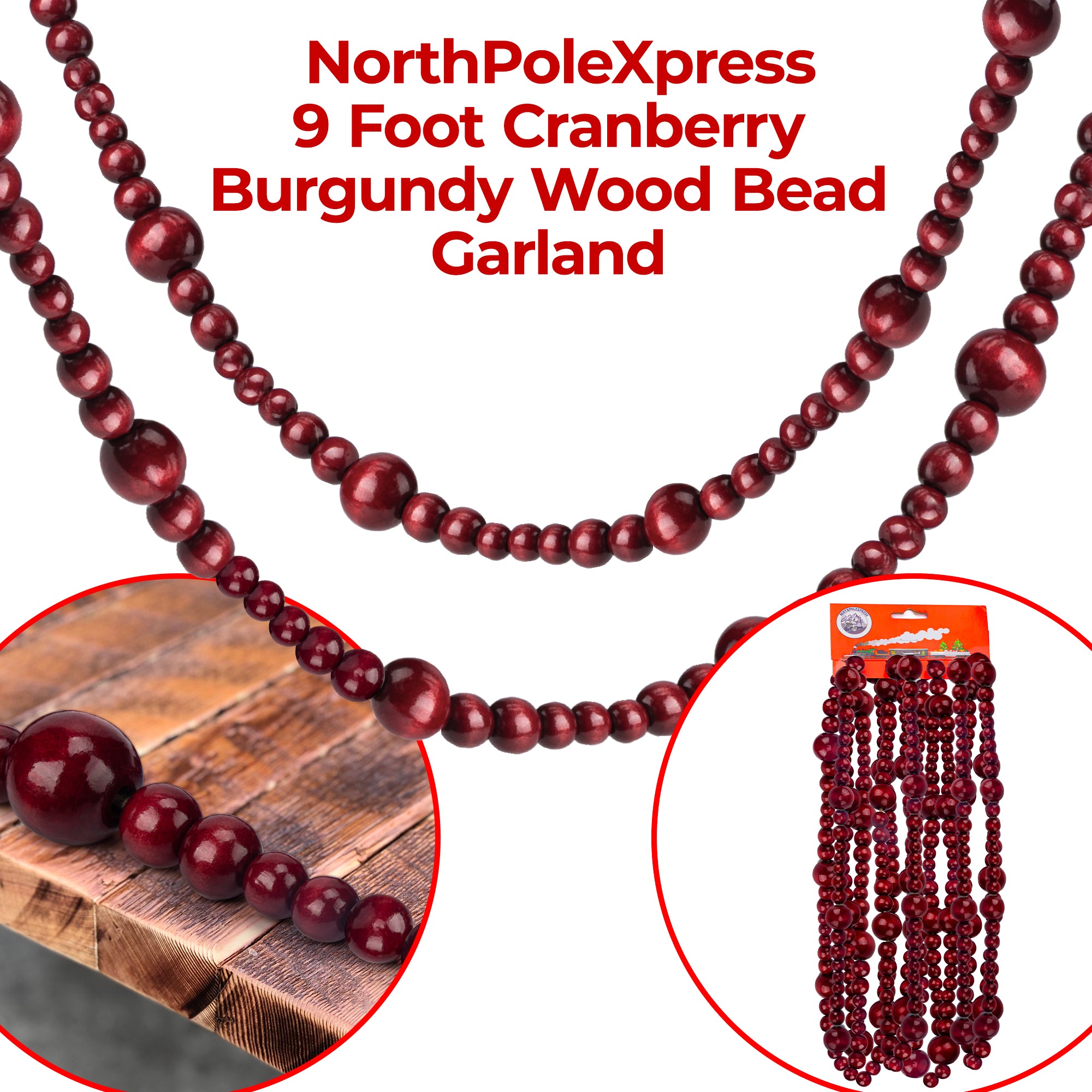Red Wood Bead Cranberry Garland