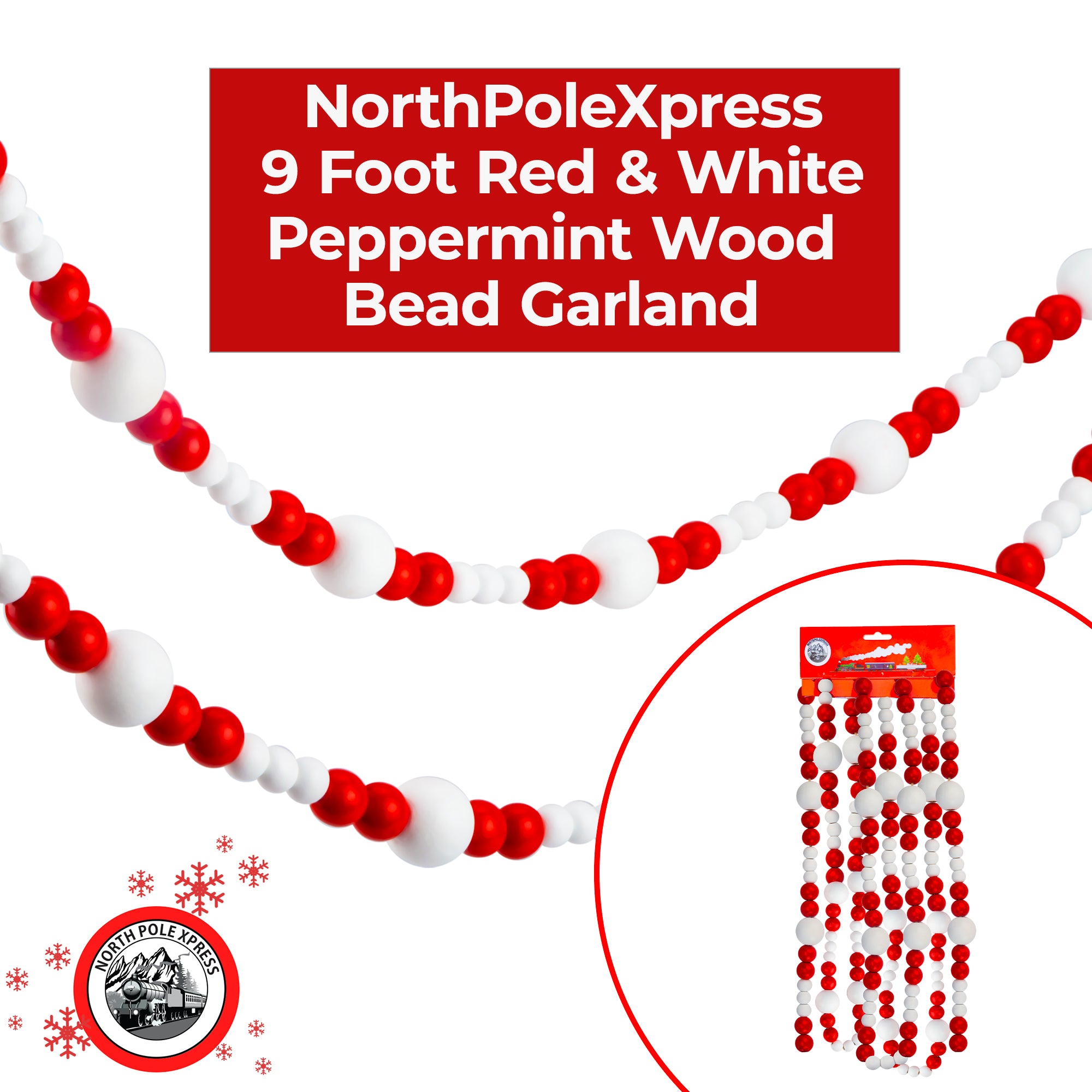 9 Foot Red Wood Bead Ball Christmas Garland – ChristmasCottage