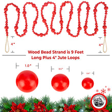 9 Foot Red Wood Bead Ball Christmas Garland
