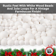 9 Foot White Wood Bead Ball Christmas Garland, Assorted Size Wood Bead Garland, Rustic Natural Country Farmhouse Vintage | Boho Home Decor
