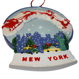 New York City Skyline Water Globe Ornament with Santa Sleigh and Reindeer, CC011