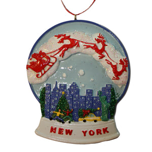 New York City Skyline Water Globe Ornament with Santa Sleigh and Reindeer, CC011