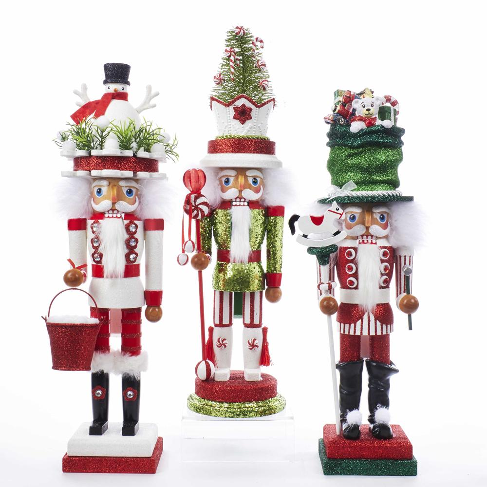 Kurt Adler 18-Inch Hollywood Snowman Hat, Toy Maker Hat and Candy Hat Nutcrackers, 3 Assorted, HA0412