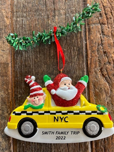 Santa and Elf in New York City Taxi Cab Ornament